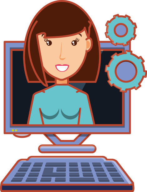 有电脑桌面和齿轮的女人图片下载