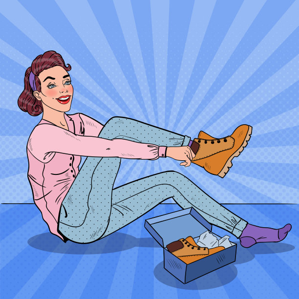 在一家流行艺术店里试穿新靴子的女人图片下载