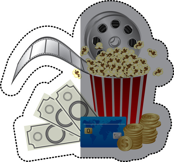 彩色贴纸上有爆米花杯和钱图片下载