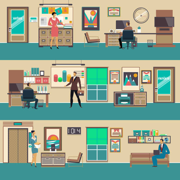 现代办公空间设置在平坦的风格图片下载