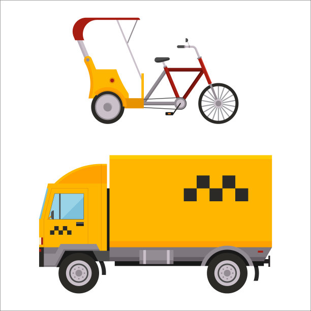 黄色的出租车、货车、人力车、摩托车图片下载