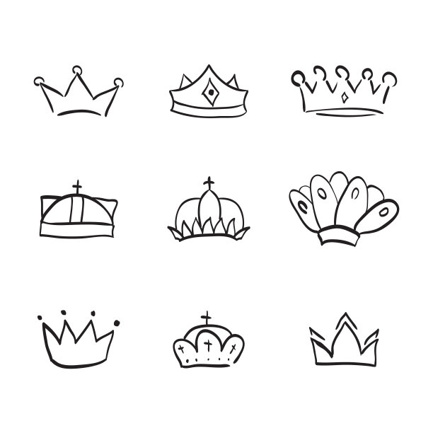 皇冠标志手绘涂鸦素描和标志图片下载