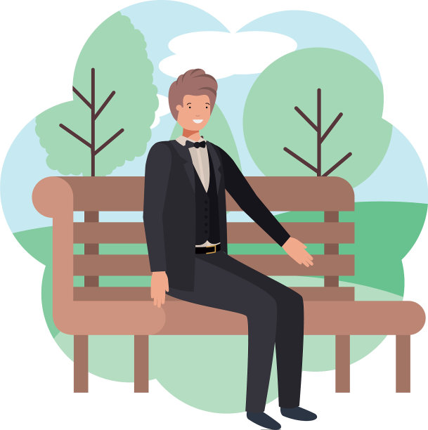 商人坐在风景如画的公园椅子上图片下载