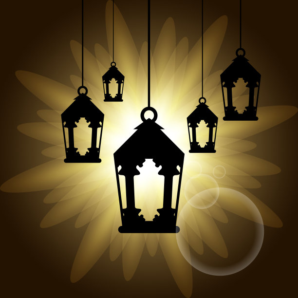 阿拉伯灯笼的黑影与太阳的剪影图片下载