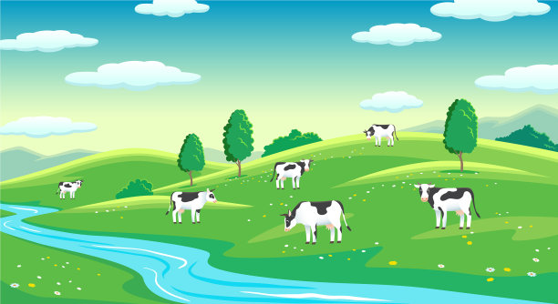 五彩缤纷的农场夏季景观，蔚蓝晴朗的天空图片下载