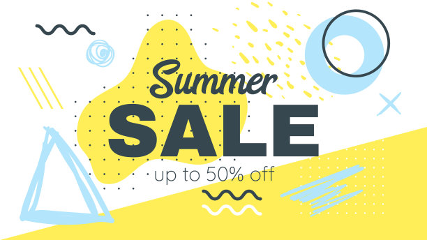 孟菲斯风格的夏季横幅模板图片下载