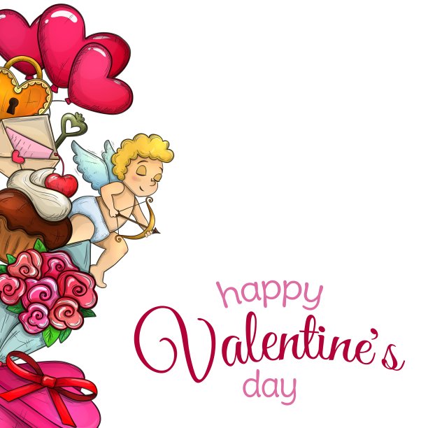 侧面垂直边框与素描情人节图片下载