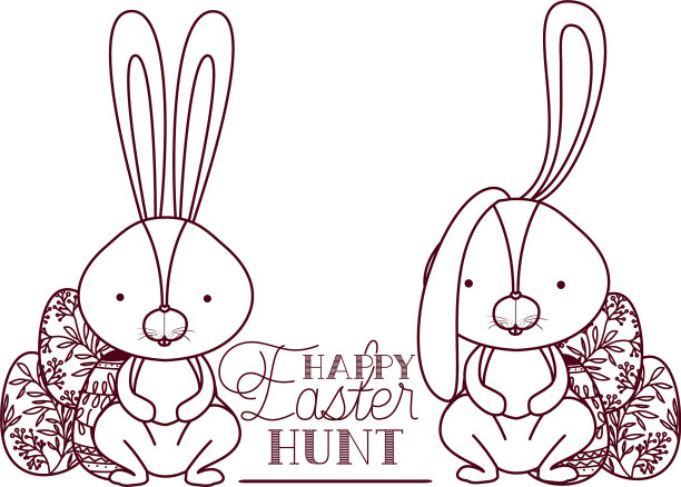 复活节快乐狩猎标签与兔子的图标图片下载