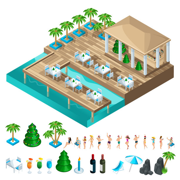 一组有跳舞的人的等距图标图片下载