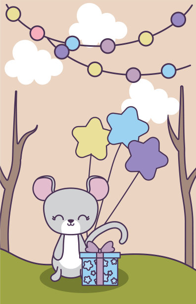 可爱的老鼠与花环挂在景观图片下载