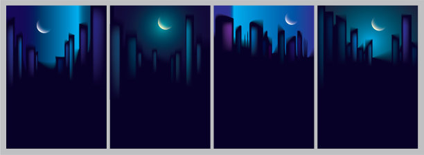 夜晚的城市摩天大楼轮廓天际线设置图片下载