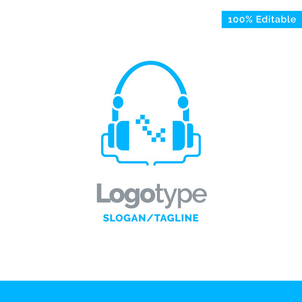 耳机音乐音频手免费蓝色固体标志图片下载