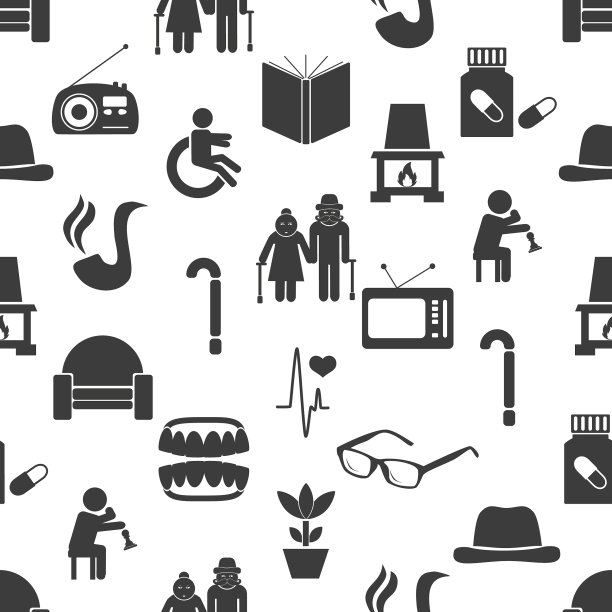 退休者老年人主题图标无缝衔接图片下载