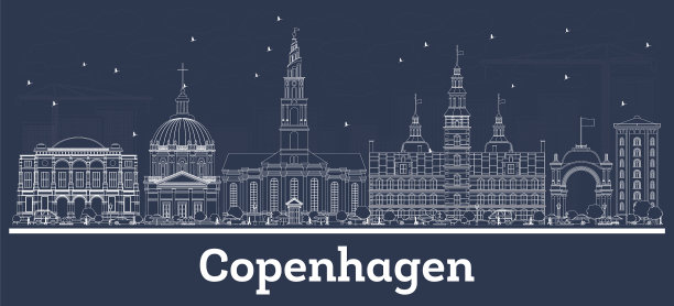 勾勒出丹麦哥本哈根城市的轮廓线图片下载