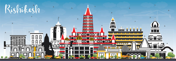 Rishikesh印度城市天际线与彩色建筑图片下载