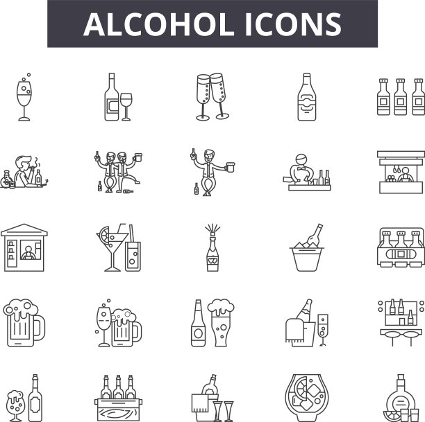 酒精线性图标标志集轮廓图片下载