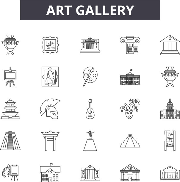 艺术画廊线图标标志设置轮廓图片下载
