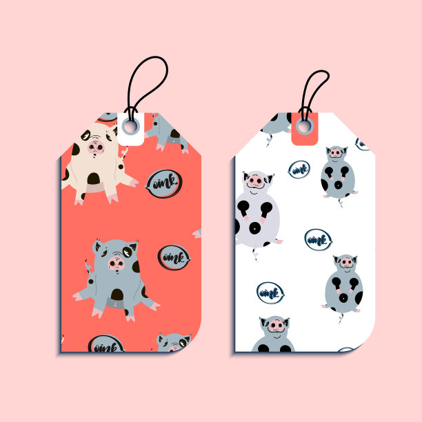 一套带有胖乎乎可爱小猪的礼物标签图片下载