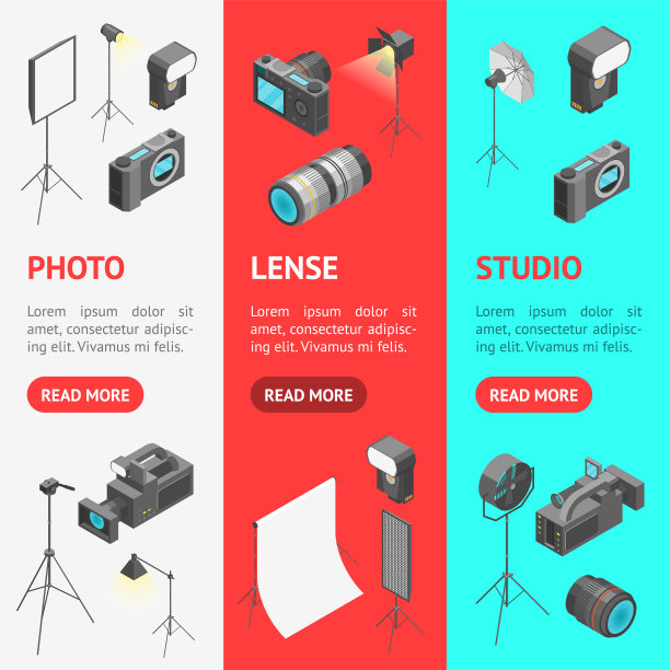 摄影工作室设备标志3d旗帜垂直图片下载