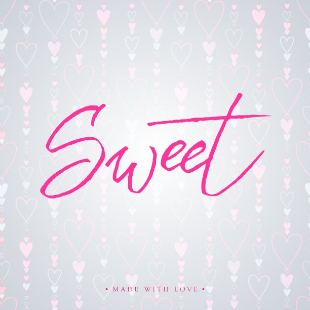 甜蜜的爱情贺卡与书法图片下载