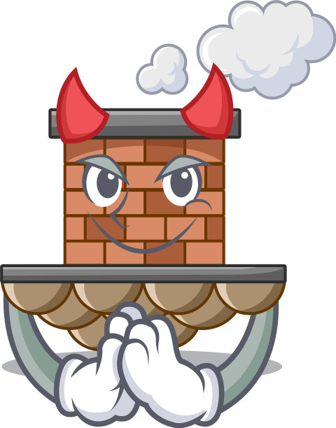 恶魔微型卡通砖烟囱上方的桌子图片下载