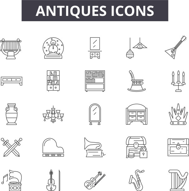 古董线图标标志设置轮廓图片下载