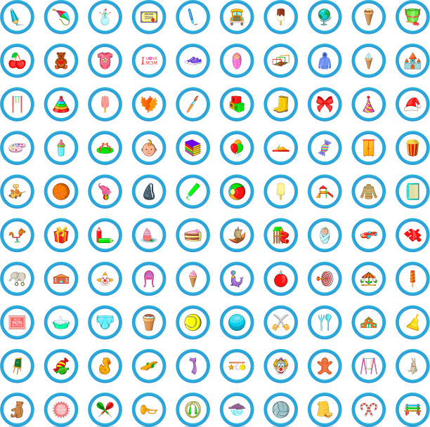 100个儿童图标设置卡通风格图片下载
