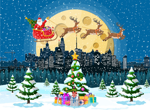 圣诞老人驾着驯鹿雪橇图片下载