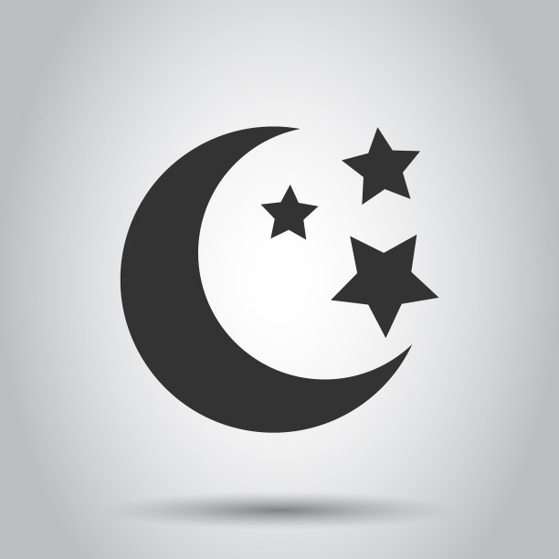扁平风格的夜间月亮和星星图标图片下载