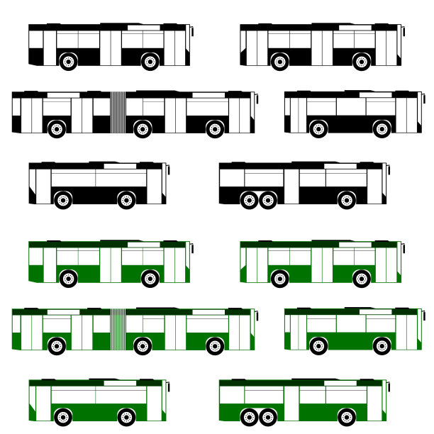 巴士设置在黑色和绿色的颜色图片下载