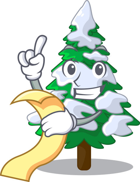 与菜单现实的冷杉树在雪吉祥物图片下载