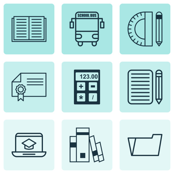 一套9学校图标包括文凭图书馆图片下载