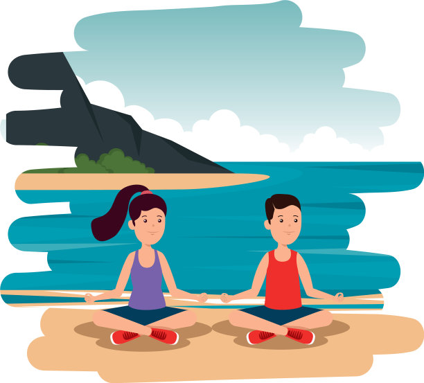 快乐的运动男孩在营地练习瑜伽图片下载