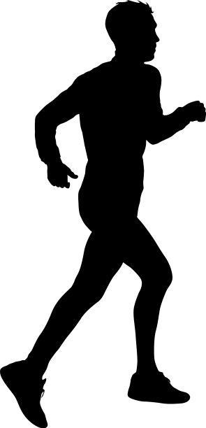身穿黑色剪影的跑步者在与身穿白色衣服的男子赛跑图片下载