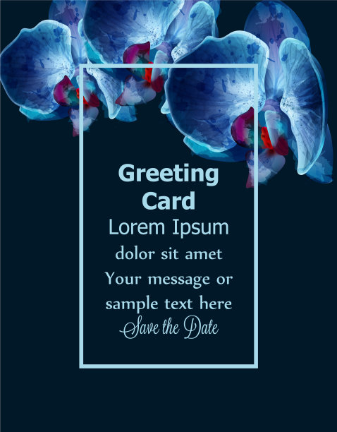 蓝色兰花水彩请柬图片下载