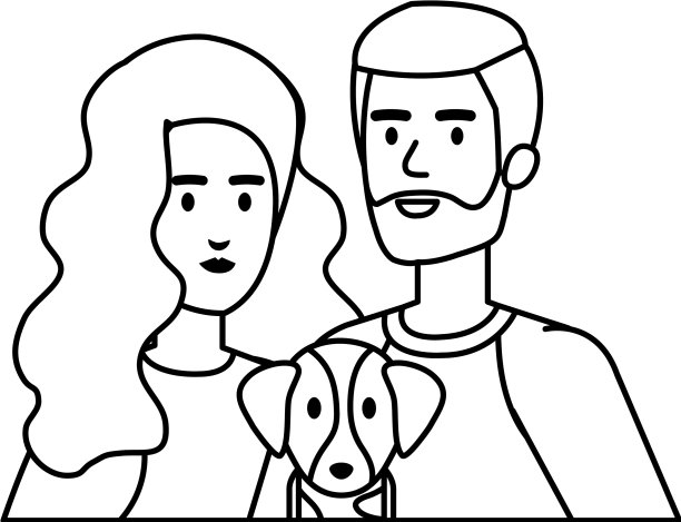 一对年轻夫妇和智能手机和狗图片下载