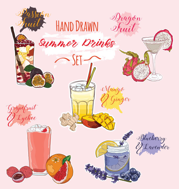 手绘夏季饮料套装图片下载