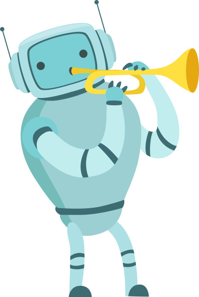 可爱的机器人音乐家演奏小号音乐图片下载