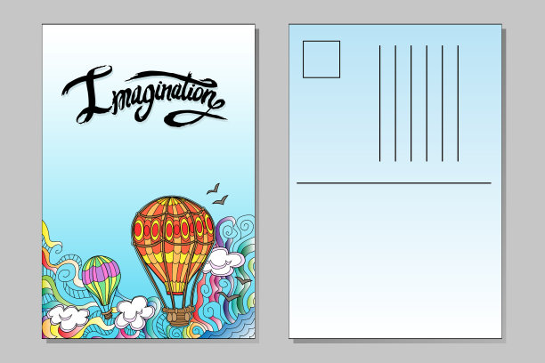 带气球的明信片模板图片下载