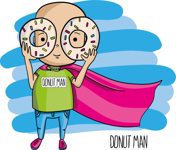 有趣的手画男孩与甜甜圈的性格图片下载