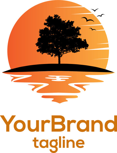 树与日落标志模板图片下载