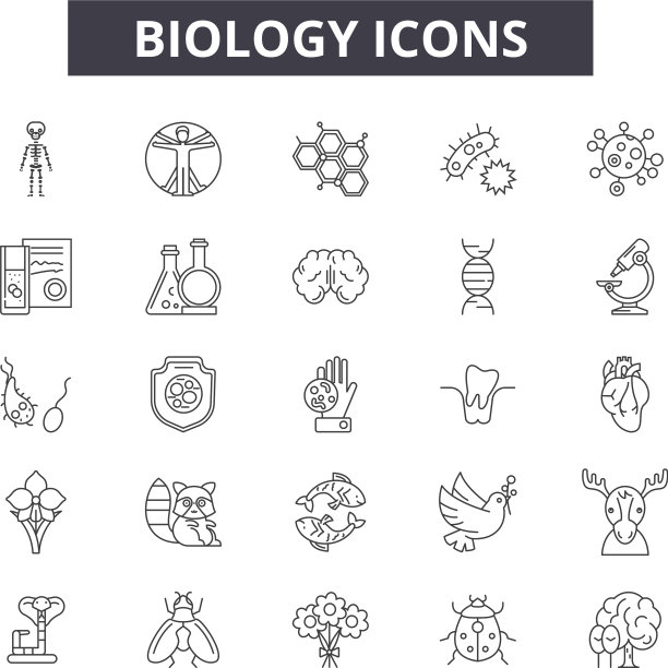 生物学线性图标符号集图片下载