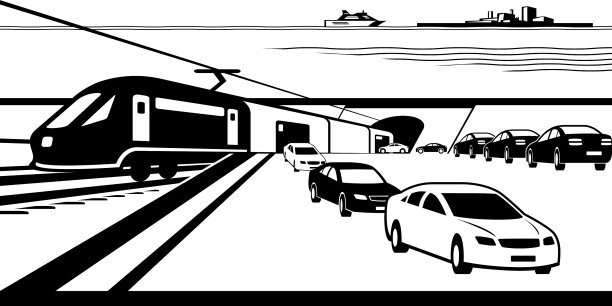 货运火车在水下隧道里运送汽车图片下载