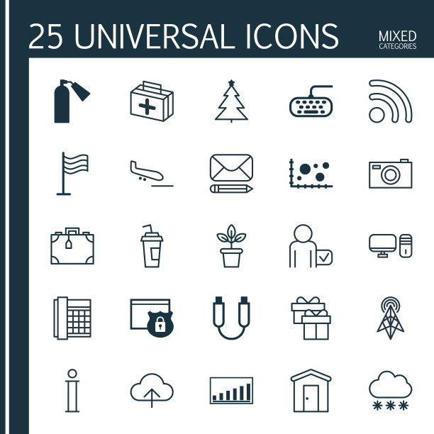 一组25个通用的可编辑图标可以使用图片下载