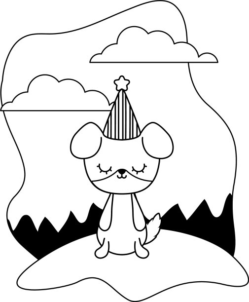 可爱的狗动物与帽子派对在景观图片下载