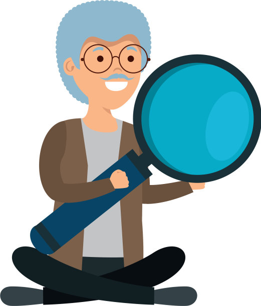 拿着放大镜的莲花姿势的老人图片下载