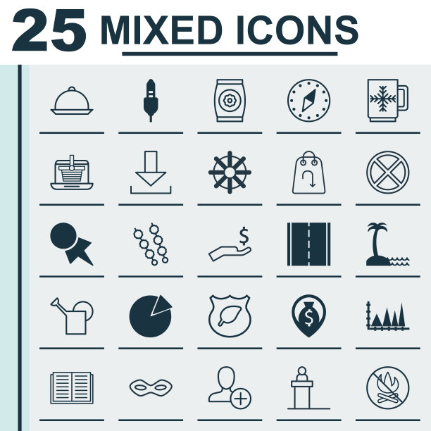 一组25个通用的可编辑图标可以使用图片下载