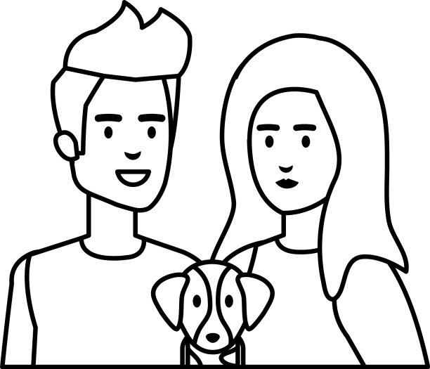 一对年轻夫妇和智能手机和狗图片下载