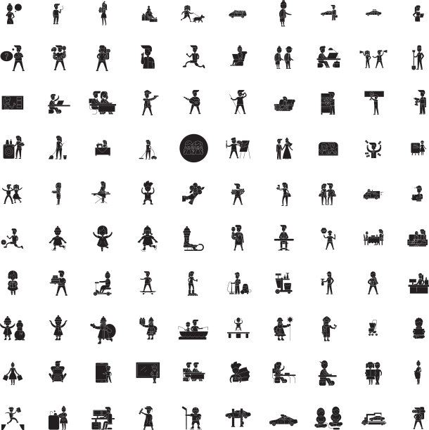 坐在办公桌前的女孩，黑色概念图标女孩图片下载