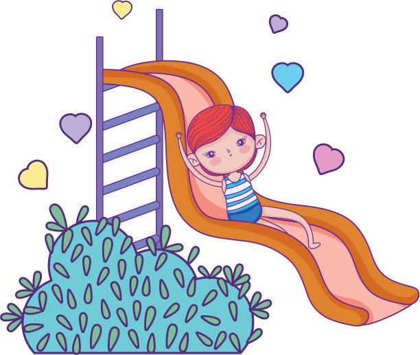 小男孩穿着泳衣在公园里滑滑梯图片下载